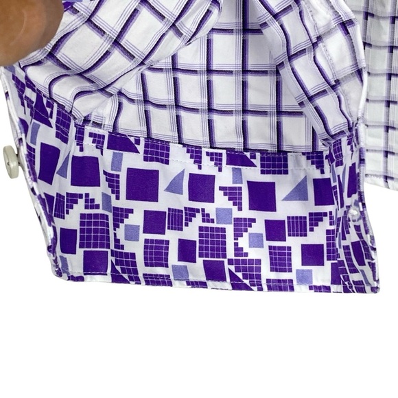 Robert Graham White and Purple Checkered Casual Button Down Shirt - Picture 2 of 15